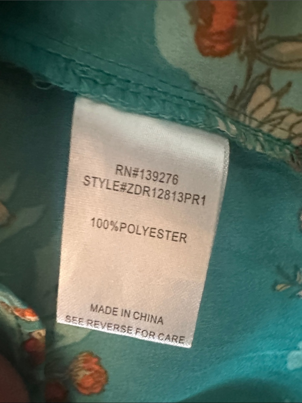 DR2 Teal Floral V-Neck Flutter Sleeve Blouse - Picture 3 of 3